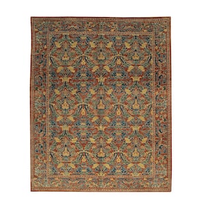 Red Handwoven Wool Transitional Spanish Style Rug, 10' x 14'