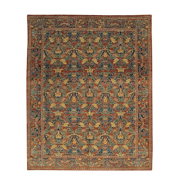EORC Red Handwoven Wool Transitional Spanish Style Rug, 10' x 14'