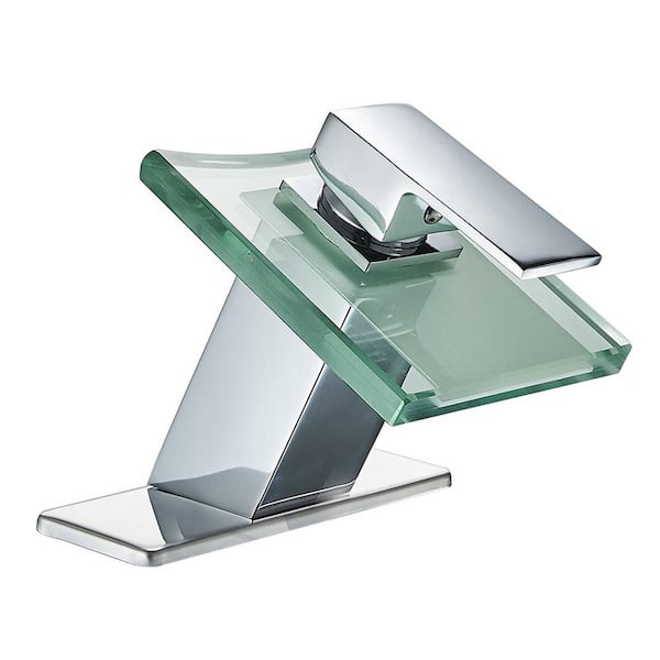 FLG Single Handle Single Hole Brass Waterfall Bathroom Sink Faucet with Deckplate Included in Polished Chrome