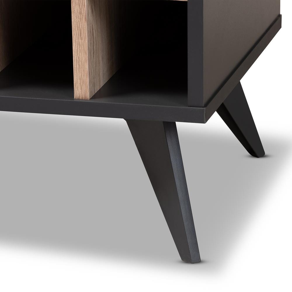 Pietro Mid-Century Dark Grey and Oak 24-Bottle Wine Cabinet