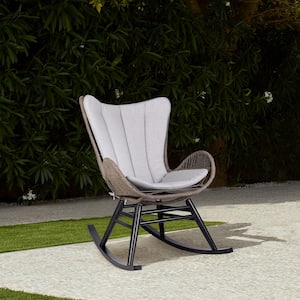Fanny Dark Eucalyptus Wood Outdoor Rocking Chair with Grey Cushions