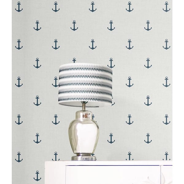 56 sq. ft. Denim Cape Cod Anchors Unpasted Paper Wallpaper Roll
