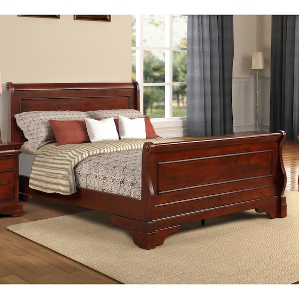 New Classic Furniture Versailles Bordeaux Cherry Full Wood Frame Sleigh Bed