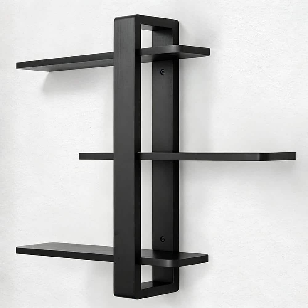 19.6 in. Black 3-Tier Pine Wood Modern Floating Wall Shelves Multi-Room Decor Storage Organizer price history on PriceWatchPro