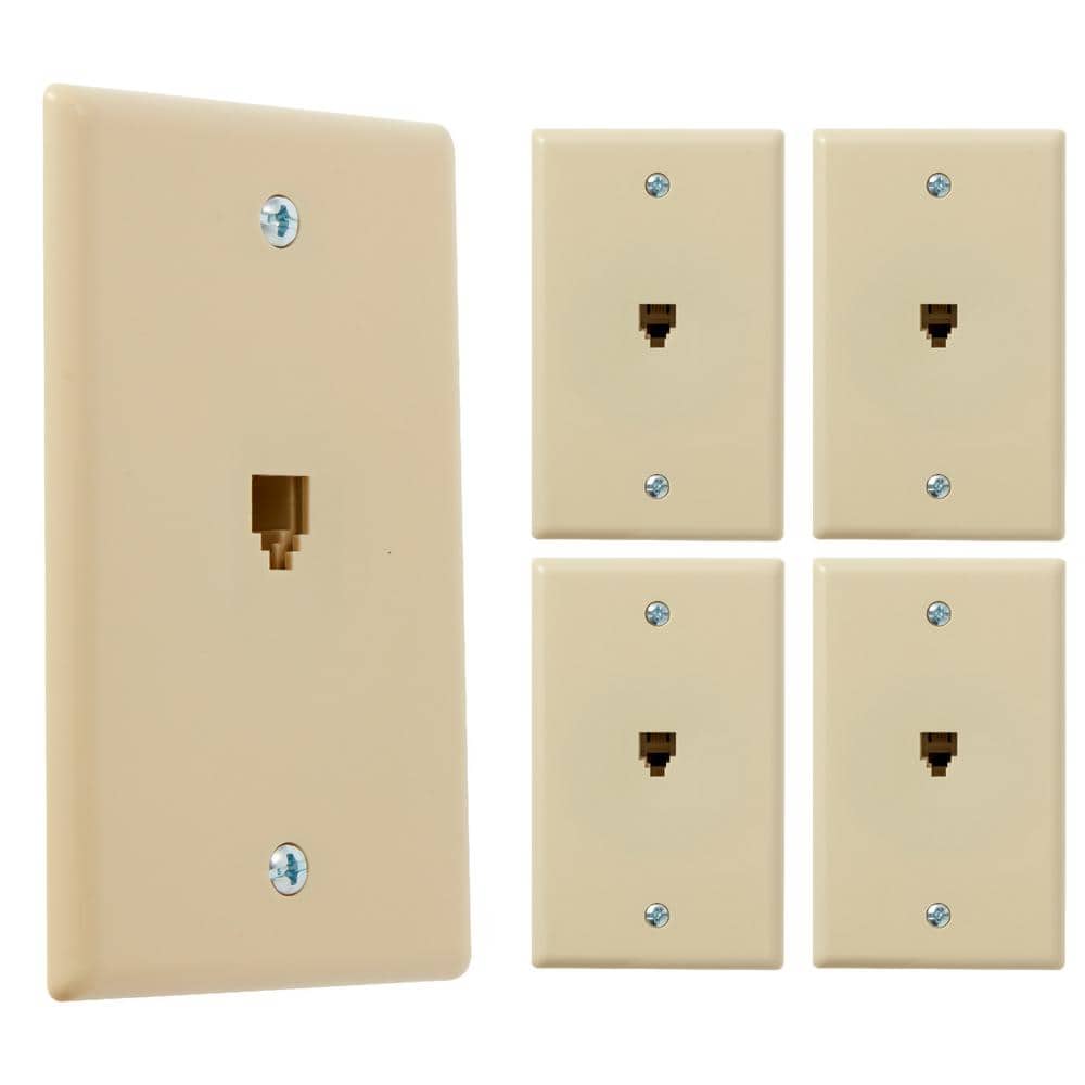 Ivory Single Gang Plastic Telephone Jack Wall Plate, 5-Pack