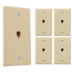 Ivory 1-Gang Telephone Data Jack Wall Plate, 6P4C, for RJ11 telephone cables, Single Port (5-Pack)