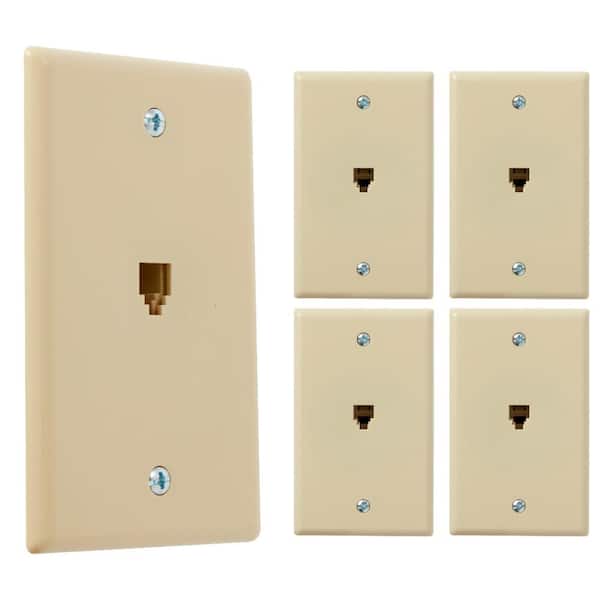 Newhouse Hardware Ivory 1-Gang Telephone Data Jack Wall Plate, 6P4C, for RJ11 telephone cables, Single Port (5-Pack)