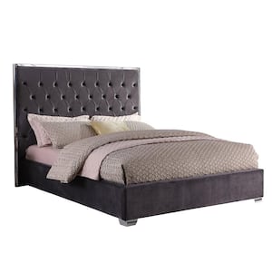 Demarcus Dark Grey Velour Upholstered Queen Bed