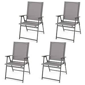 4-Piece Patio Portable Metal Folding Chairs Dining Chair Set Poolside Garden