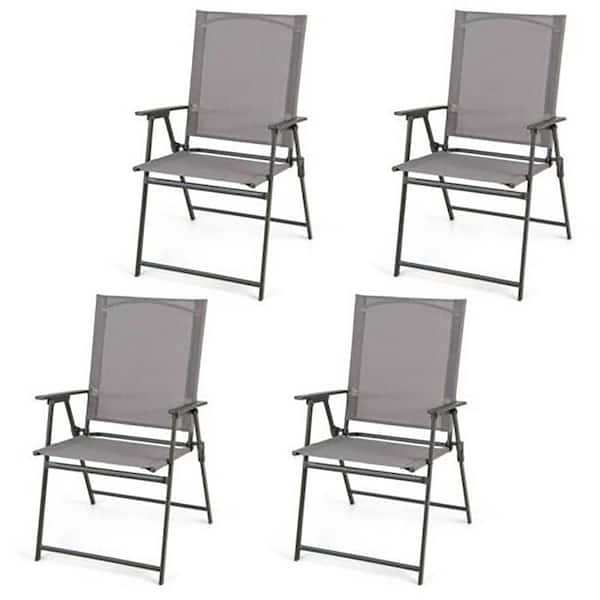 Gymax 4-Piece Patio Portable Metal Folding Chairs Dining Chair Set Poolside Garden
