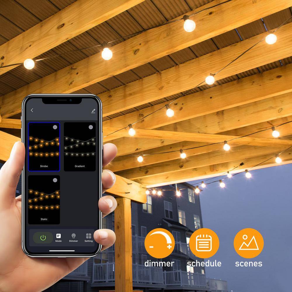 100ft Warm White LED Globe String Lights with Dimmer and Bluetooth Control
