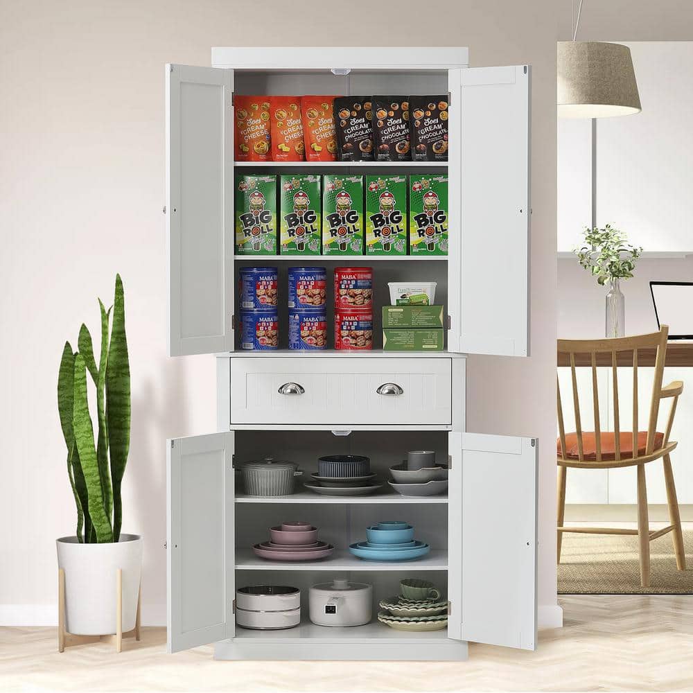Pearl White 72" Tall Kitchen Pantry Storage Cabinet with Adjustable Shelves
