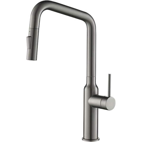 KIBI 17.07 in.H Single Hole 1.8 GPM Pull Down Sprayer Kitchen Faucet with 360° Spout Swivel in Titanium