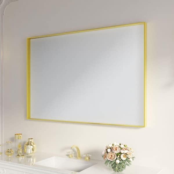 waterpar 48 in. W x 32 in. H Rectangular Aluminum Framed Wall Bathroom Vanity Mirror in Brushed Gold