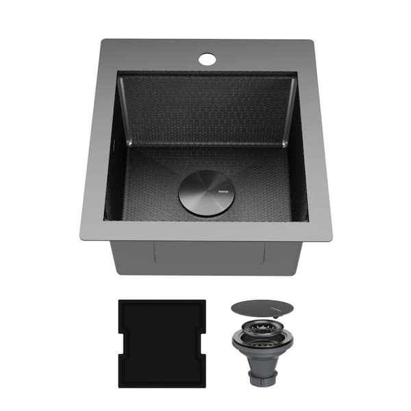 Matrix 17 in. Drop-In Single Bowl 16-Gauge Gunmetal Grey Stainless Steel Workstation Kitchen Sink