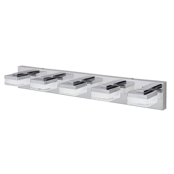 18 in. 5-Light Chrome LED Vanity Light Bathroom Wall Light Fixtures Over Mirror