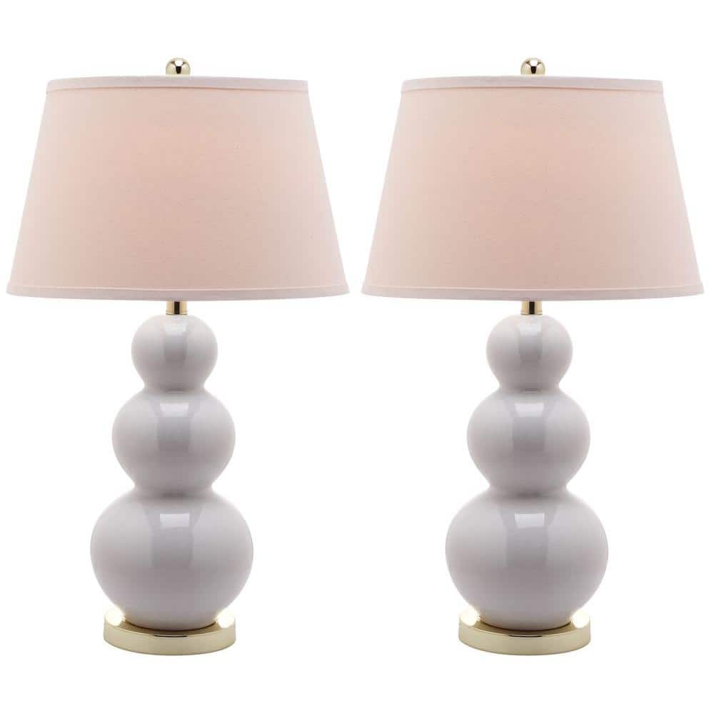 Elegant White Ceramic Gourd Table Lamp Set with Off-White Shade, 28"