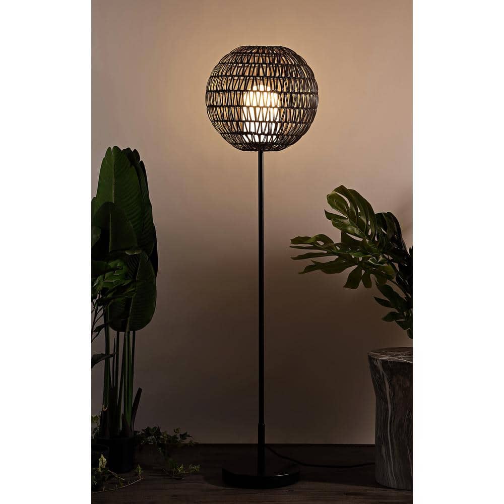 Bea 61" Black and Coffee Woven Globe Outdoor Floor Lamp