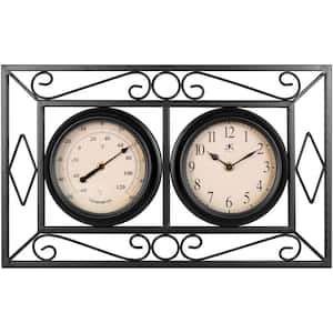 Bookend Classic Black Double-Sided Wall Clock and Thermometer