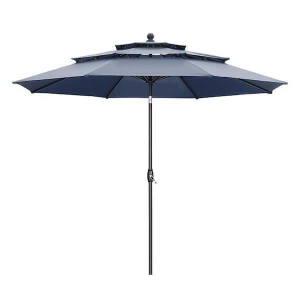 OVASTLKUY 10 ft. 3-Tier Market Outdoor Patio Umbrella in Navy Blue
