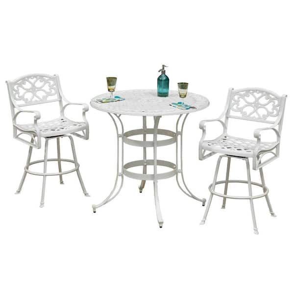 Home Styles Biscayne White 3-Piece Patio Bistro Set with Green Apple Cushions-DISCONTINUED