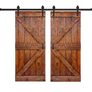 K Series 76 in. x 84 in. Carrington Finished DIY Solid Wood Double Sliding Barn Door with Hardware Kit