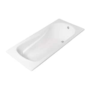 71 in. Cast Iron Rectangular Drop-in Bathtub in Glossy White with Polished Chrome External Drain and Tray