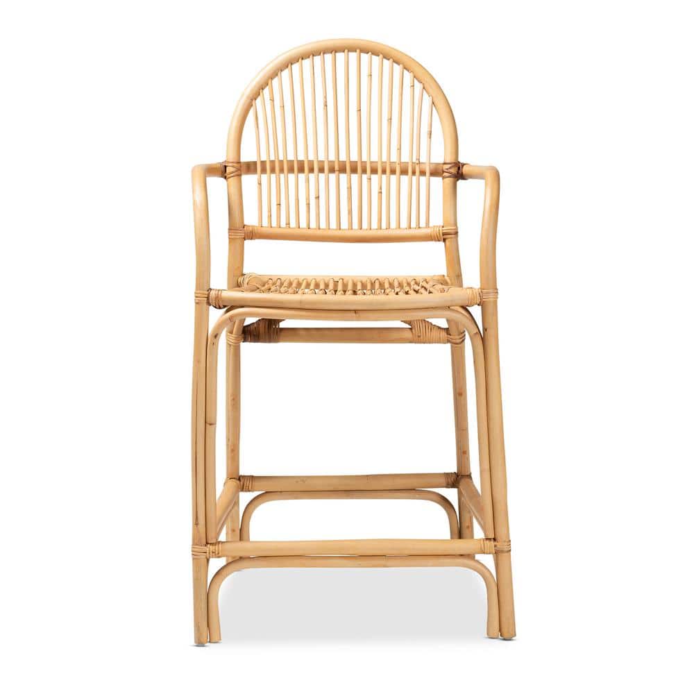 Natural Brown Rattan Curved Back Counter Stool