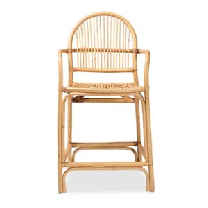 Tugera 39.25 in. Natural Low Back Rattan Counter Height Bar Stool