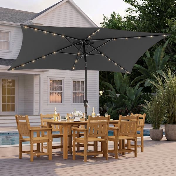 aluminum patio umbrella pole JOYESERY 10 ft. x 6.5 ft. Solar LED Rectangle Market Aluminum Pole Patio Umbrellas with Solar Lights, Tilt Button in Anthracite