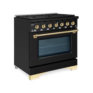 CLASSICO 36" 5.2CuFt. 6 Burner Freestanding Dual Fuel Range Gas Stove and Electric Oven, Matte Graphite with Brass Trim
