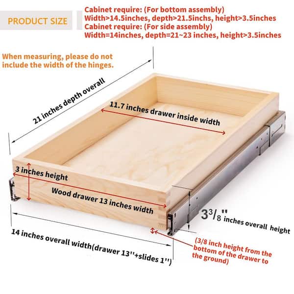 Wudkey 14 in. W x 21 in. D x 3 in. H Soft Close Slide Out Wood