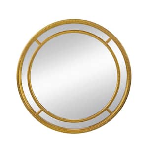 35.4 in. W x 35.4 in. H Mid-Century Round Framed Plastic Gold Vanity Mirror