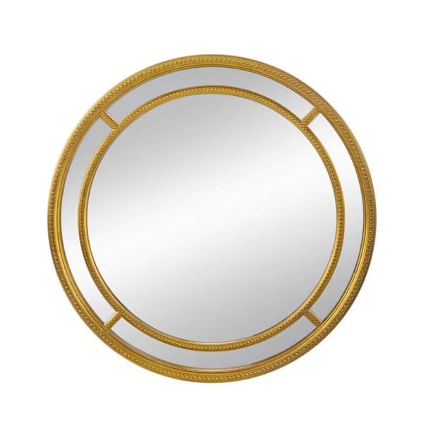 A & B Home 35.4 in. W x 35.4 in. H Mid-Century Round Framed Plastic Gold Vanity Mirror