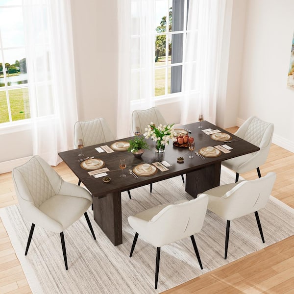 Boyel Living 7-Piece Black MDF Counter Top Dining Table Set Seats 6 (1 Table & 6 Fabric Diamond Soft Dining Chairs in Beige)