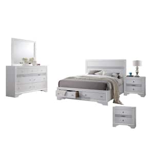Catherine 5-Piece White Eastern King Bedroom Set with Nightstand
