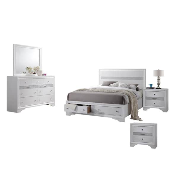 Best Quality Furniture Catherine 5-Piece White Eastern King Bedroom Set with Nightstand