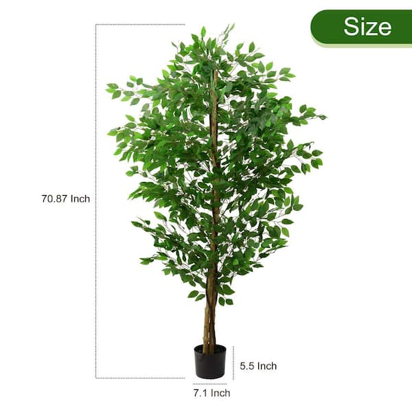 Artificial Tree in Geometric Pattern Planter, Fake Ficus Silk Tree, Artificial Plant for Indoor and Outdoor store Home Decoration