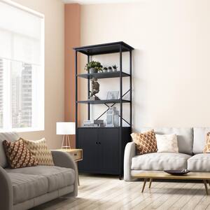 72 in. Black 3-Shelf Ladder Bookcase with Lockable Rolling Wheels and Adjustable Shelves