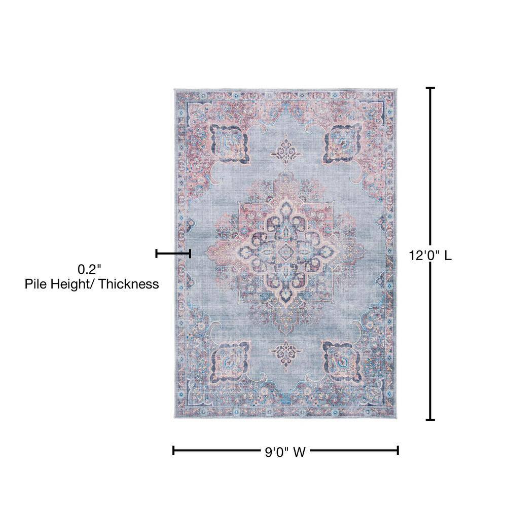 9' x 12' Blue and Ivory Reversible Viscose Chenille Area Rug