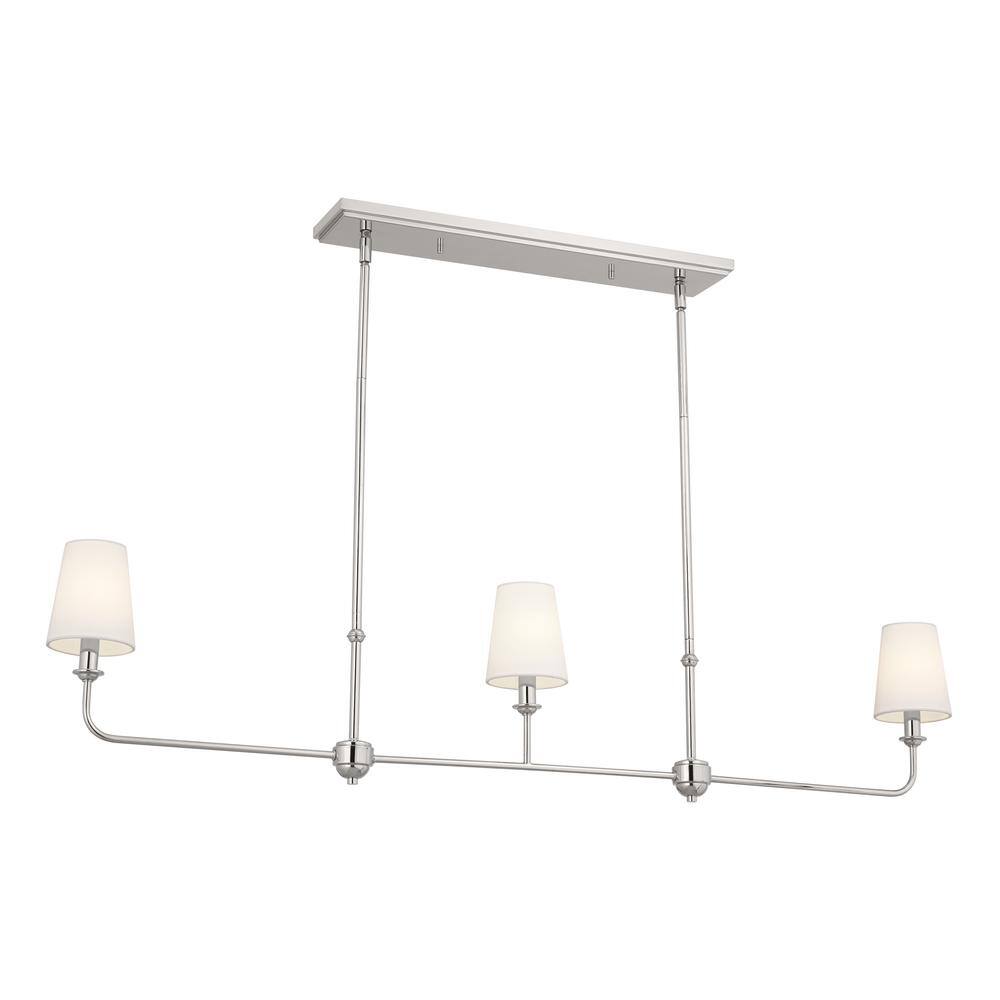 KICHLER Pallas 48.25 in. 3-Light Polished Nickel Traditional Shaded Linear Chandelier for Dining Room