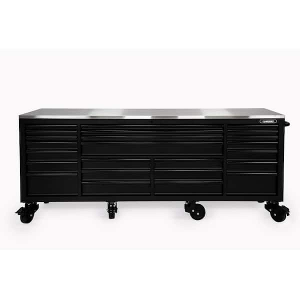 Husky Tool Storage Heavy Duty 96 in. W x 24 in. D Matte Black Mobile Workbench Cabinet with Stainless Steel Top