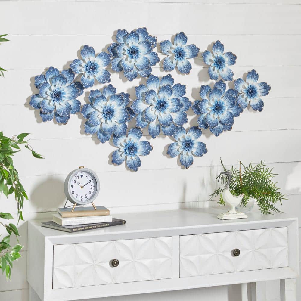Blue Floral Metal Wall Art Sculpture for Any Room