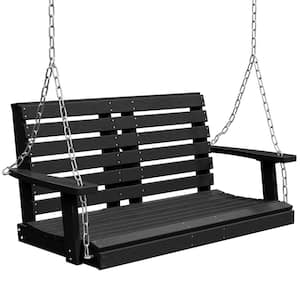 2-Person HDPE Plastic Outdoor Porch Swing in Black