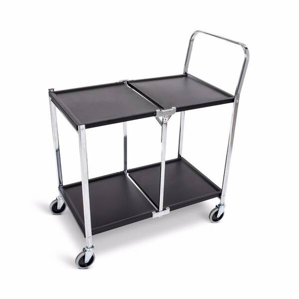 Luxor 33.75 in. W 2-Shelves Steel Collapsible Metal Utility Cart with in Black