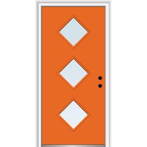 32 in. x 80 in. Aveline Low-E Left-Hand Inswing 3-Lite Clear Painted Steel Prehung Front Door on 6-9/16 in. Frame