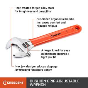 6 in., 8 in., and 10 in. Chrome Cushion Grip Adjustable Wrench Set (3-Piece)