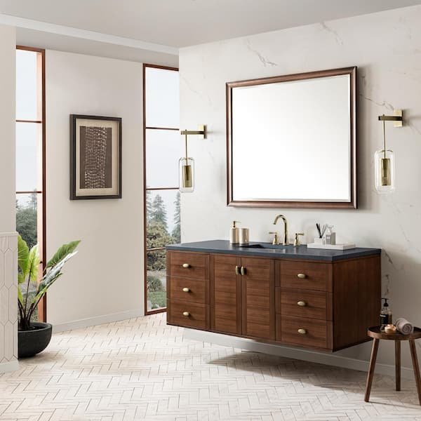 James Martin Vanities Amberly 60.0 in. W x 23.5 in. D x 34.7 in. H Bathroom Vanity in Mid-Century Walnut with Charcoal Soapstone Quartz Top
