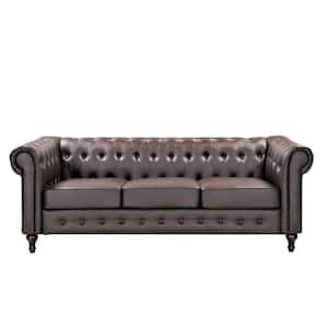 Brooks 82.3 in. Rolled Arm Faux Leather Straight 3-Seater Upholstered Sofa in Brown