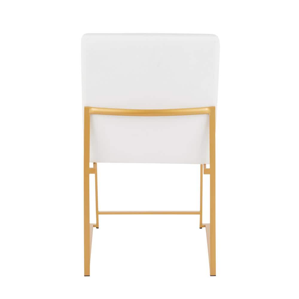 Set of 2 White Velvet and Gold Metal High Back Dining Chairs